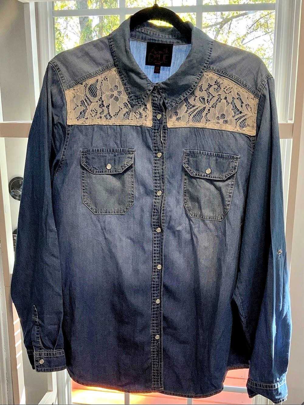 French Blue Women's Denim Lace Yoke Shirt Size 2X